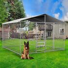 Outdoor Dog Kennel with Waterproof Canopy, Large Dog House with Feeding Doors US