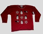 Mandal Bay Christmas Snowman Sweater Women's L Red Embroidered Tic Tac Toe NEW