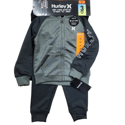 Hurley Toddler 3 Piece Active Set With Zip Hoodie/Tee/Jogger, Sizes 4T, 5YRS