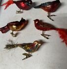 VINTAGE CLIP-ON GLASS BIRD CHRISTMAS ORNAMENTS LOT OF 5 - Cardinals + More