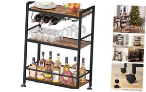 New ListingBar Cart, Serving Cart for Home, Microwave Cart, Drink Rustic Brown and Black