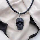 Necklace Carved Black Skull Pendant 20 inch Braided Black Cord