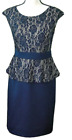 AA Studio Women's Pencil Dress Size 6 Navy Taupe Lace Floral Peplum Pullover