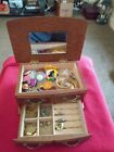 Vintage Cedar Jewelry Box With Contents