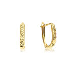 14K Real Solid Gold Oval Diamond-Cut Huggie Hoop Earrings Handmade Fine Jewelry