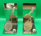 Vintage Pair Stainless Steel Brass Tennis Racquet Bookends 5.5