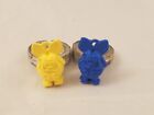 Lot Of 2 Vintage Original Small Ed Roth Rat Fink Ring Gumball Charm Blue Yellow