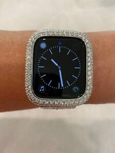 Silver Apple Watch Cover 2.5mm Lab Diamond Bezel Apple Watch Case Bling