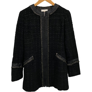 Laundry Shelli Segal Tweed Coat Womens Medium Black Wool Blend Lined Pockets