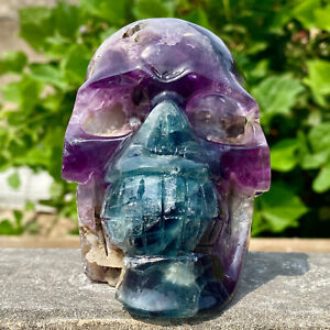 New Listing3.1LB Natural fluorite skull quartz hand carved crystal skull healing.