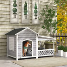 PawHut Wooden Dog House w/ Porch, Asphalt Roof, for Medium and Large Dog