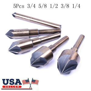 5pc 82° 5 Flute Cobalt Sharp Countersink Drill Bit Metal Wood Chamfer Boring Set