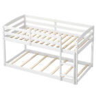 Twin over Twin Low Bunk Bed w/ Guardrails Integrated Ladder Kids Wooden White