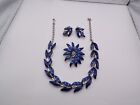 VTG Blue & Silver Chocker Necklace, Brooch & Earring Set By Claudene