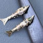 Vintage Chinese Articulated Koi fish Dangle Drop Earring . Silver Screw-back Ea