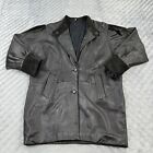 VINTAGE 70s Leather Jacket Womens Medium Black Suede Trench Coat Lined Western