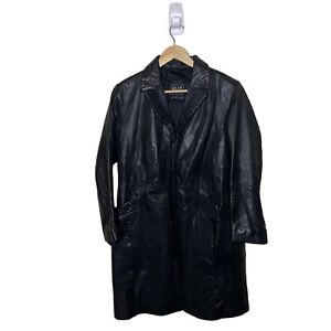 MILAN BLACK LEATHER TRENCH COAT WOMENS ZIP UP LONG LENGTH SIZE 18