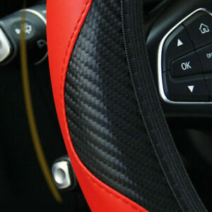 Black+Red Leather Car Steering Wheel Cover Breathable Anti-slip Car Accessories (For: 2023 Kia Rio)