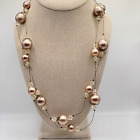 Beaded Necklace Brown & Clear Round Wire Single Strand Wrap Around Jewelry 44