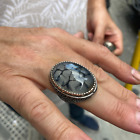 Men Handmade Silver Agate Stone Ring , Yemen Agate Stone Ring 925k Silver