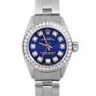 Rolex Ladies Oyster Perpetual Blue Diamond Dial Diamond Bezel Oyster Band Watch