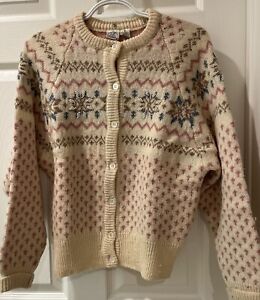 jg hook vintage 100% Shetland Wool Fairisle cardigan Sweater W/Beads Size Small