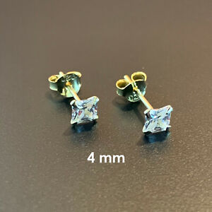 925 Sterling Silver Gold-Plated Square Cubic Zirconia Clear CZ Stud Earrings