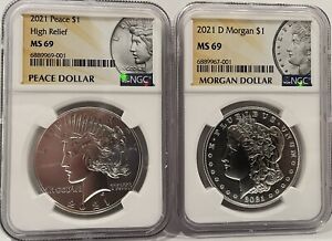 2021 D Morgan Dollar & 2021 Peace Dollar 2 Coin Set - NGC MS69 - In Hand - RARE