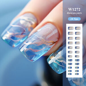 24Pcs False Nails Detachable Fake Nails Full Cover Pearl Nail Tips Press On Nail