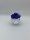 Cobalt Blue Rose Flower Figurine Glass Flower Spring Bouquet With Vase New