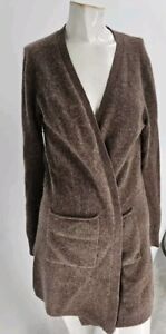 4389 Magaschoni Sweater Women's Pure Cashmere Brown Duster Open Cardigan Medium
