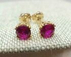 14K Yellow Gold Plated 4Ct Round Cut Lab Created Pink Ruby Women's Stud Earrings