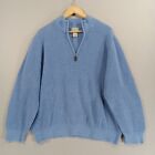 LL Bean Sweater Mens XXL Blue Cotton Cashmere 1/4 Zip Cardigan Long Sleeve