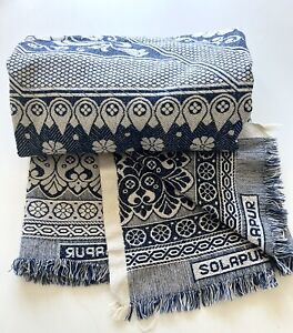 Solapur Chaddar Woven Tapestry Throw Blanket Blue White Cotton Country Home