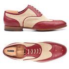 KITON Leather-Canvas Wing Tip Oxford Dress Spectator Shoes NEW with Box