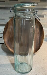 Vintage Teal Green Panel Glass Spaghetti Jar Hermetic Made In Italy