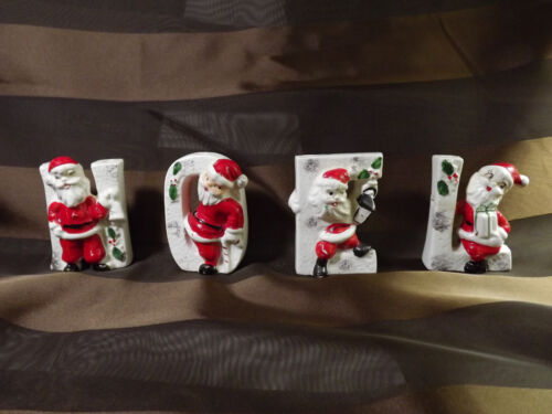 Vintage Christmas Santa Holly NOEL Ceramic Candle Holders Commodore Japan Repair