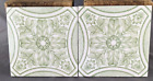 2 Antique Green White English MAW & CO Glazed Tiles Floral Motif 6