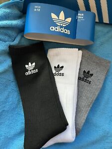 adidas originals socks Trefoil Crew 3 Pack, 1 Grey, Black, White Sz L Men’s NEW