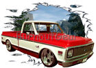 1972 Red Chevy Pickup Truck a Custom Hot Rod Mountain T-Shirt 72 Muscle Car Tees