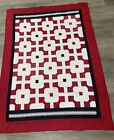 Quilted Patchwork Red White Quilt Vintage Handmade 60