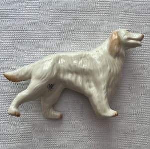 New ListingBelleek Irish Setter  Dog Puppy Porcelain Cream/Brown Signed PERFECT CONDITION