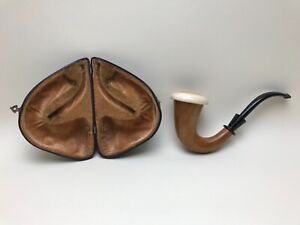 CALABASH MAHOGANY PIPE SMOOTH BLOCK MEERSCHAUM BOWL & CASE 7” Large - Used