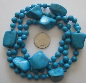150g 34 in VINTAGE CHINESE EXPORT BEAD NECKLACE TURQUOISE HOWLITE