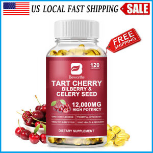 Tart Cherry Extract 120 Vegan Capsules 12000 mg Strength 10:1 Extract Uric Acid