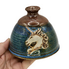 New ListingHandmade Studio Pottery Stoneware Vase Unicorn Artist signed -Blue Brown Glaze