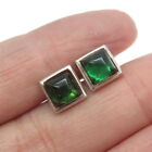925 Sterling Silver Vintage Real Green Amber Square Stud Earrings