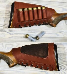 Real Leather Shotgun Buttstock Shell Holder Cover Cheek Rest Padded 12 ga 20 ga