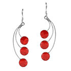 Dandelion Floating Red Coral .925 Sterling Silver Dangle Earrings