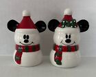 Disney Mickey Minnie Mouse Snowman Salt and Pepper Shakers Set Ceramic Christmas